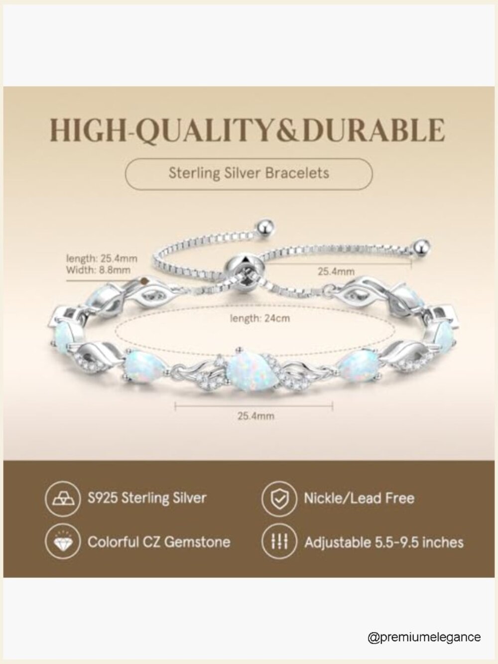 Sterling Silver Birthstone Teardrop Tennis Bracelet Adjustable - Picture 5 of 7